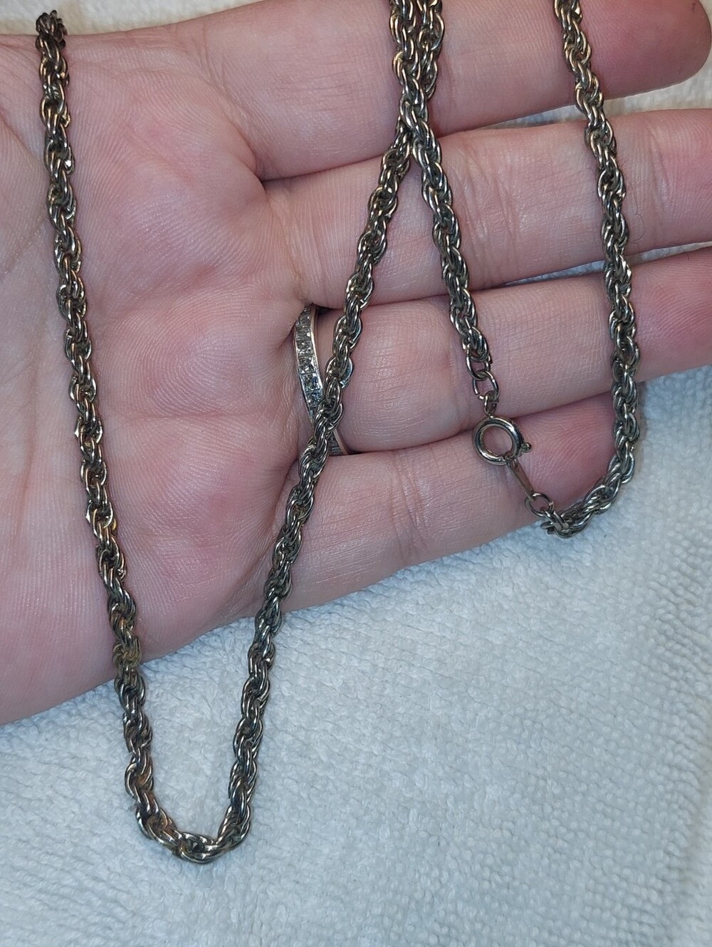 Vintage Silvertone Rope Chain Necklace in Aged Silver